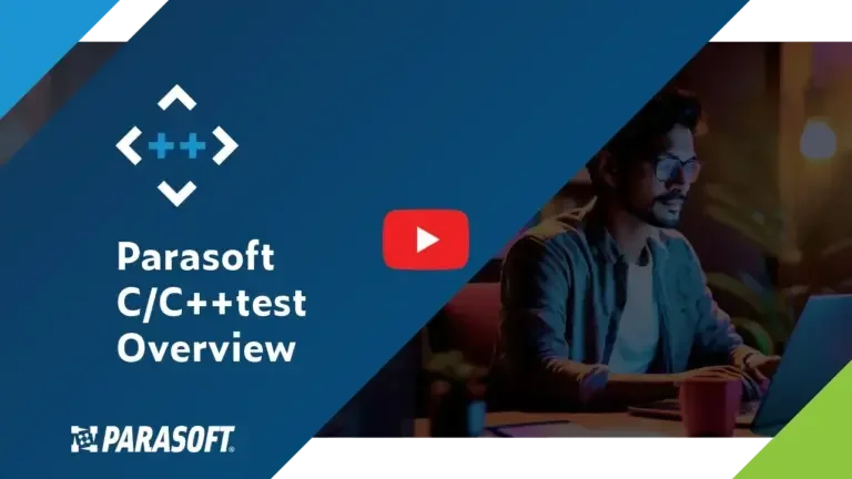 Parasoft C/C++test overview with image of man working on computer on right