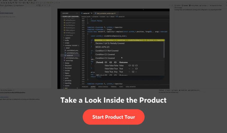 Screenshot of Parasoft C/C++test CT product tour