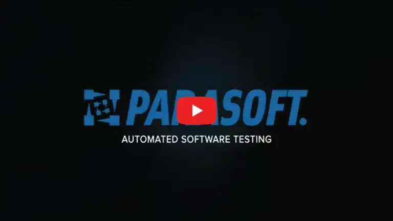 Screenshot des Parasoft-Übersichtsvideos. Parasoft, Text zum automatisierten Softwaretesten in der Mitte des Bildes
