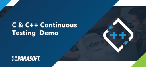 C & C++ Continuous Testing Demo text on left with Parasoft C/C++test CT logo on the right