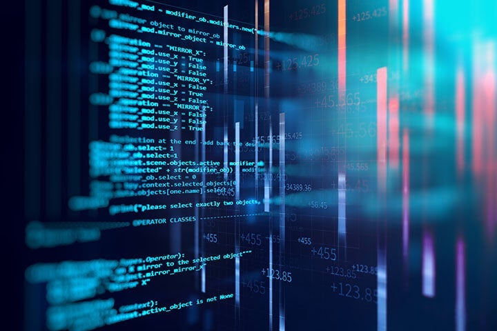 Source code on a screen looking for software weaknesses. Source code on a screen looking for software weaknesses