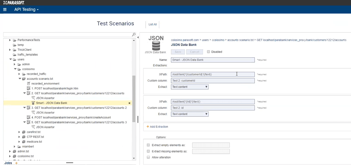 Screenshot of API test scenario in SOAtest