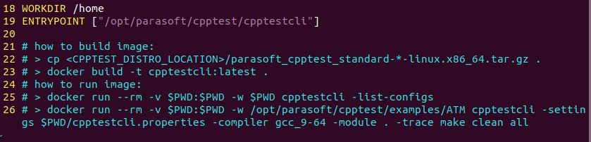 Example command line in a Docker file