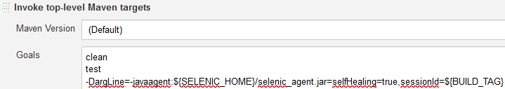 Screenshot of Jenkins CI, how to integrate Parasoft Selenic via Maven command line argument