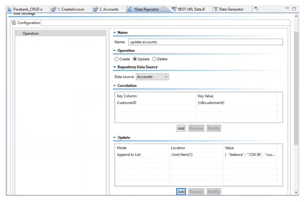 Screenshot of test data management in Parasoft Virtualize.