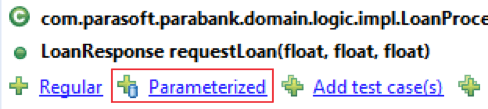 Screenshot creating a parameterized test in Jtest