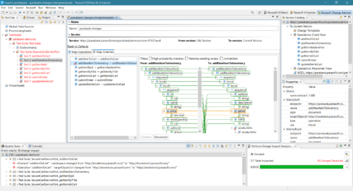 Automated API testing Product Management Test Case Explorer Screen capture of Parasoft SOAtest and Virtualize Change Advisor