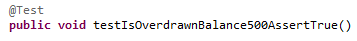 Sample code for a banking-related test case Screen capture of code for a banking-related test case