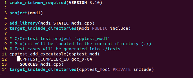 Screenshot of the C/C++test CMake extension