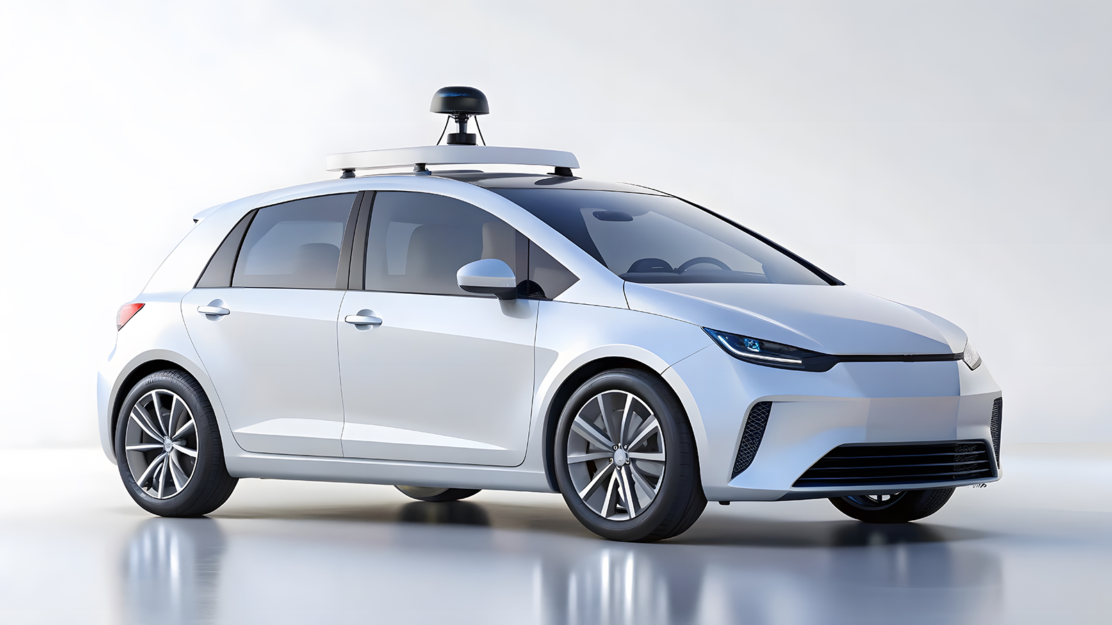 Imagen que muestra una vista lateral en ángulo de un automóvil autónomo de 4 puertas.