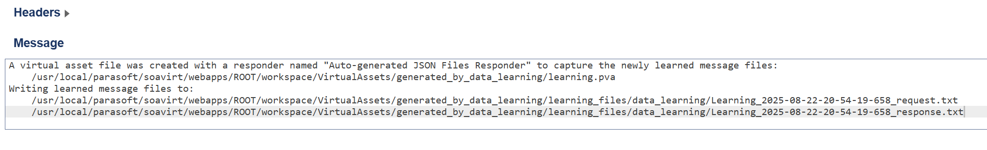 Screenshot of events logged in learning mode.