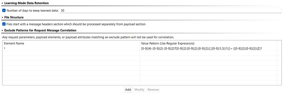 Screenshot of the learning mode data retention options.